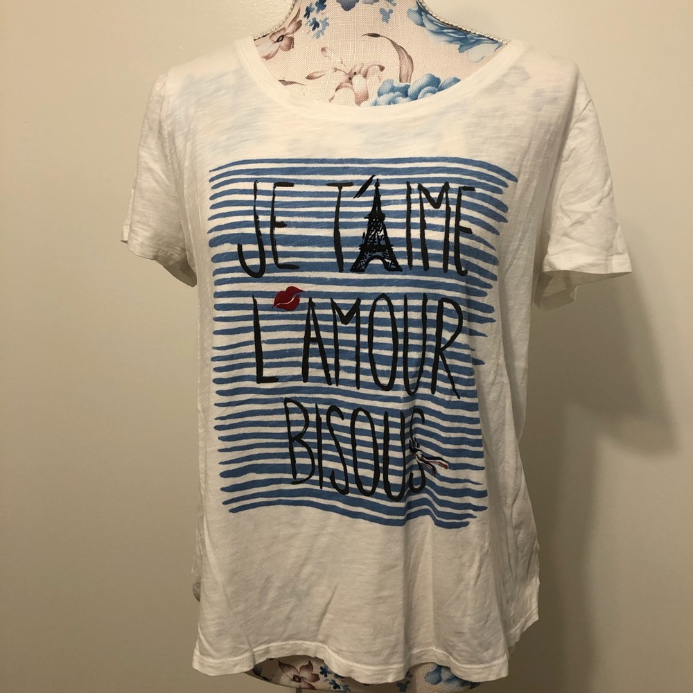 Elle white & blue Paris /French themed top size XL - Picture 1 of 8